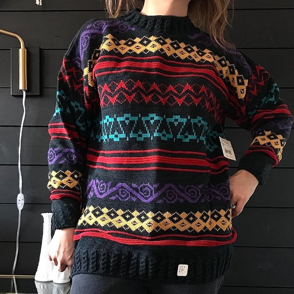 SOLD Vintage 1980s grandpa ski sweater grey Large - Picture 2 of 10